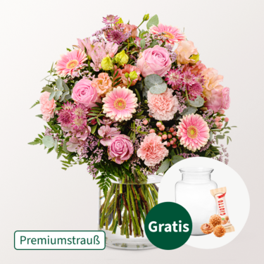 Premiumstrauß Poesie mit Premiumvase & Ferrero Giotto 3er