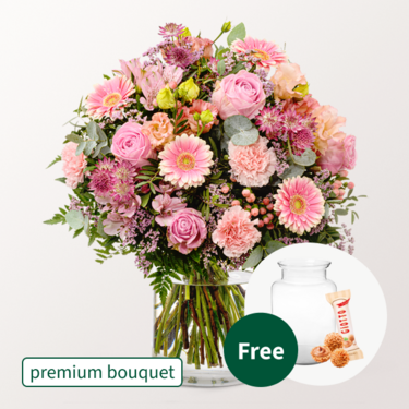 Premium Bouquet Poesie with premium vase & 3 Ferrero Giotto