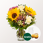 Blumenstrauß Herzenswärme mit Vase & 2 Ferrero Rocher