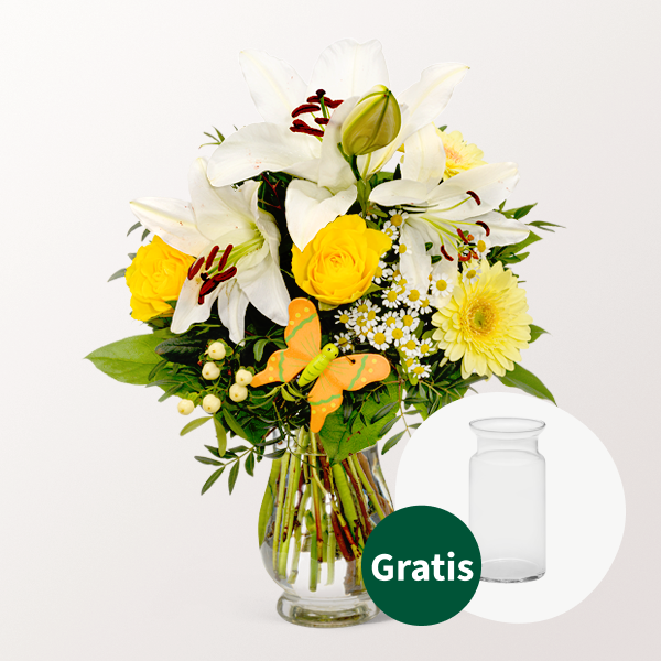 Blumenstrauß Sonnengelb mit Vase