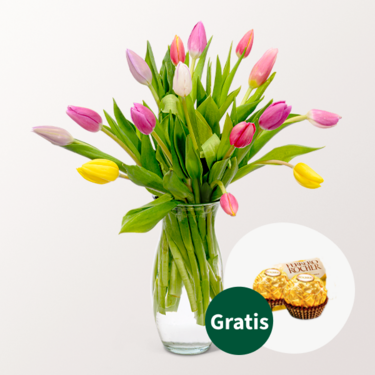 Tulpen im Bund mit 2 Ferrero Rocher