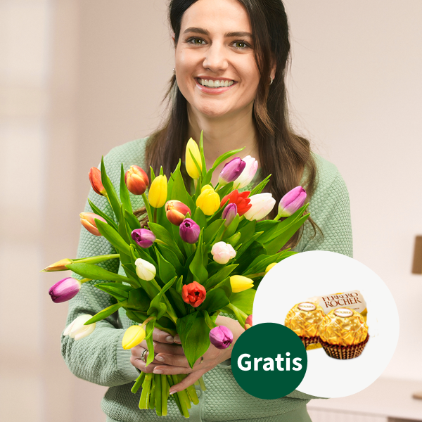 Tulpen im Bund mit 2 Ferrero Rocher