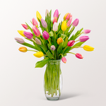 Tulips in a bunch with 3 Ferrero Giotto