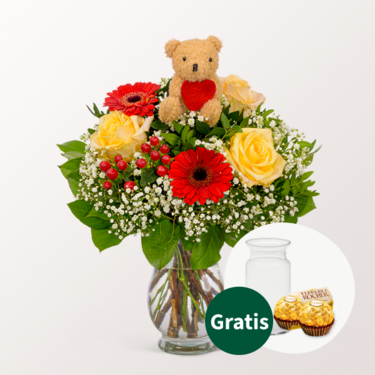 Blumenstrauß Herzensbote mit Vase & 2 Ferrero Rocher