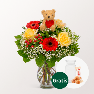 Blumenstrauß Herzensbote mit Vase & Ferrero Giotto 3er