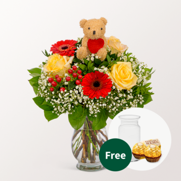 Flower Bouquet Herzensbote with vase & 2 Ferrero Rocher