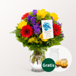 Sternzeichen-Blumenstrauß Wassermann mit Vase & 2 Ferrero Rocher