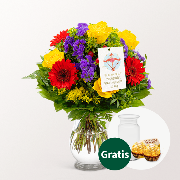 Sternzeichen-Blumenstrauß Schütze mit Vase & 2 Ferrero Rocher