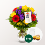 Zodia Sign Flower Bouquet Capricorn with vase & 2 Ferrero Rocher & Zodiac Sign Flowercard