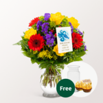 Zodia Sign Flower Bouquet Aquarius with vase & 2 Ferrero Rocher & Zodiac Sign Flowercard