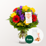 Zodia Sign Flower Bouquet Libra with vase & Zodiac Sign Flowercard „Libra“ & 3 Ferrero Giotto