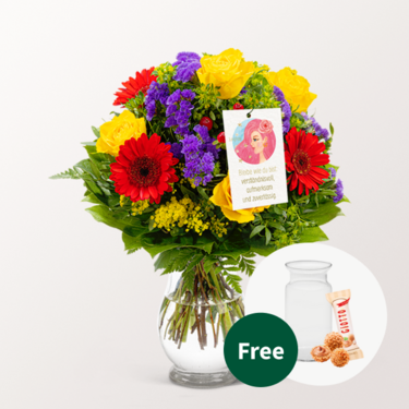 Zodia Sign Flower Bouquet Virgo with vase & Zodiac Sign Flowercard „Virgo“ & 3 Ferrero Giotto