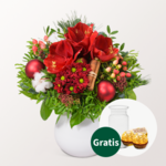 Blumenstrauß Merry Christmas mit Vase & 2 Ferrero Rocher