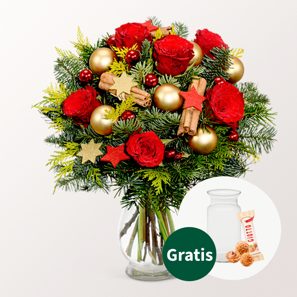 Blumenstrauß Weihnachtsmix mit Vase & Ferrero Giotto 3er