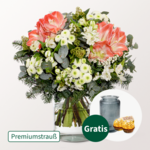 Premiumstrauß Winterliebe mit Premiumvase & 2 Ferrero Rocher