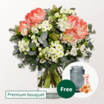 Premium Bouquet Winterliebe with Premium Vase & 3 Ferrero Giotto