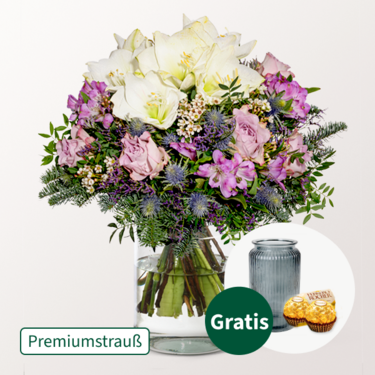 Premiumstrauß Winterhauch mit Premiumvase & 2 Ferrero Rocher