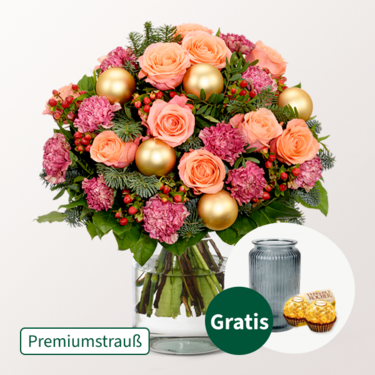 Premiumstrauß Winterzauber mit Premiumvase & 2 Ferrero Rocher