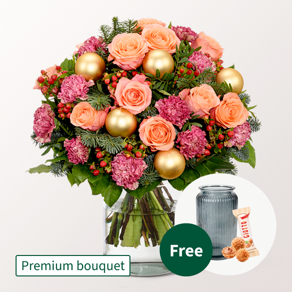 Flower Bouquet Winterzauber with Premium Vase & 3 Ferrero Giotto