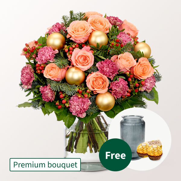 Flower Bouquet Winterzauber with Premium Vase & 2 Ferrero Rocher