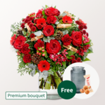 Premium Bouquer Weihnachtsromanze with Premium Vase & 3 Ferrero Giotto