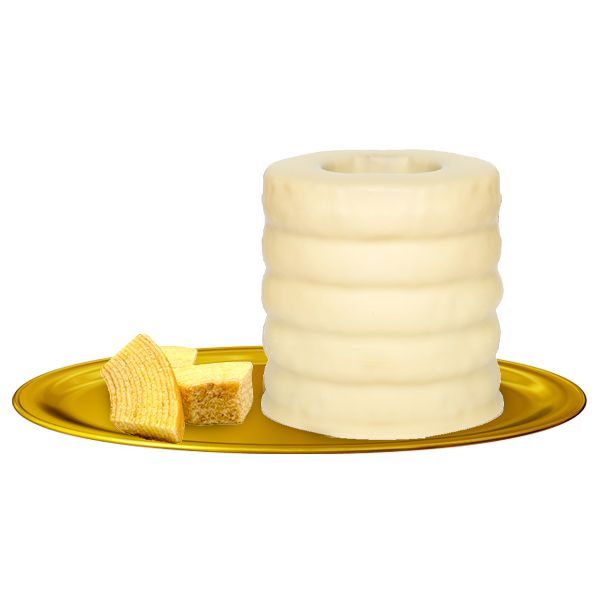 Baumkuchen mit weißer Edel-Vollmilchkuvertüre