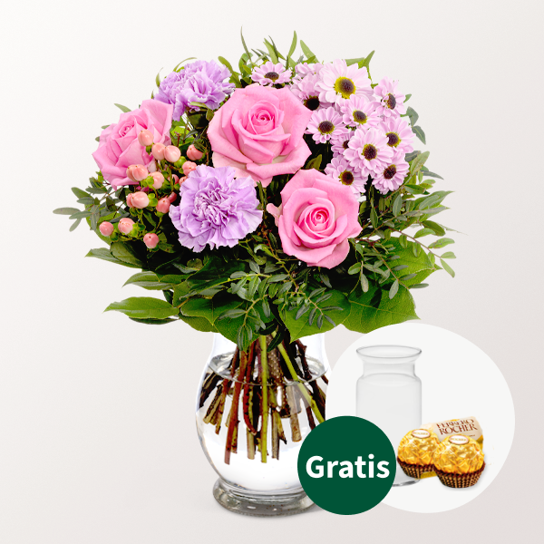 Blumenstrauß Freude mit Vase & 2 Ferrero Rocher