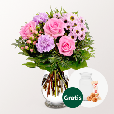 Blumenstrauß Freude mit Vase & Ferrero Giotto 3er