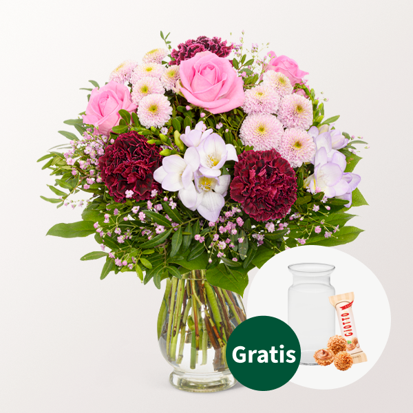 Blumenstrauß Blütenkuss mit Vase & Ferrero Giotto 3er