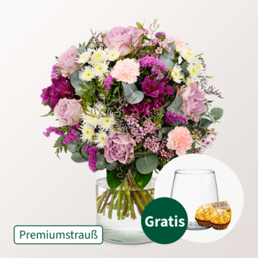 Premiumstrauß Traumhaft mit Premiumvase & 2 Ferrero Rocher