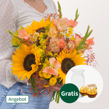 Blumenstrauß Sonnenstrahl mit Vase & 2 Ferrero Rocher