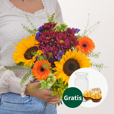 Blumenstrauß Farbspiel mit Vase & 2 Ferrero Rocher