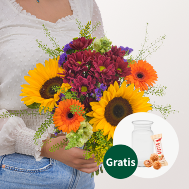 Blumenstrauß Farbspiel mit Vase & Ferrero Giotto 3er