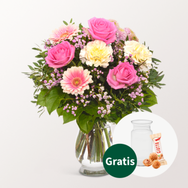 Blumenstrauß Herbstglück mit Vase & Ferrero Giotto 3er