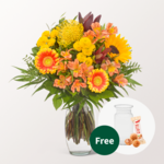 Flower Bouquet Sonnenbad with vase & 3 Ferrero Giotto