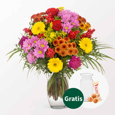 Blumenstrauß Meisterwerk mit Vase & Ferrero Giotto 3er