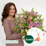 Premiumstrauß Helena mit Premiumvase & Ferrero Giotto 3er