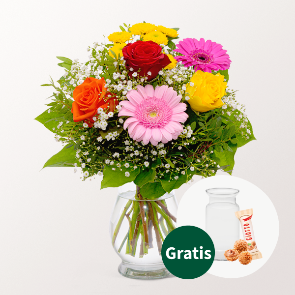 Blumenstrauß Kleine Freude mit Vase & Ferrero Giotto 3er