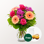 Flower Bouquet Sommerliebe with vase & 2 Ferrero Rocher