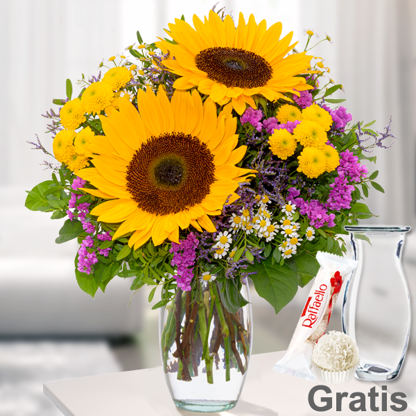 Blumenstrau Gl Cksgef Hl Mit Vase Ferrero Raffaello Blumen Online