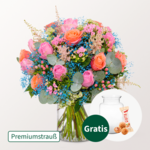 Premiumstrauß Sommerfestival mit Premiumvase & Ferrero Giotto 3er