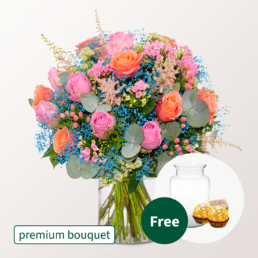 Premium Bouquet Sommerfestival with premium vase & 2 Ferrero Rocher