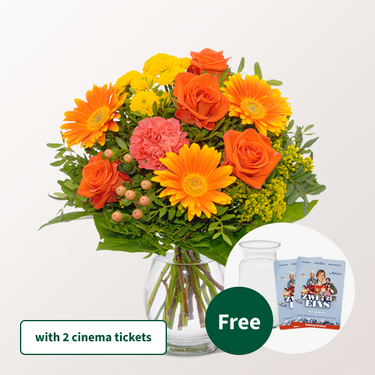 Flower Bouquet Sommerglühen with 2 Cinema Tickets & vase