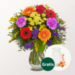 Blumenstrauß Frühlingsbeginn mit Vase & Ferrero Giotto 3er