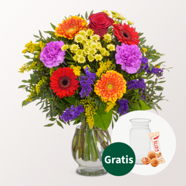 Blumenstrauß Frühlingsbeginn mit Vase & Ferrero Giotto 3er