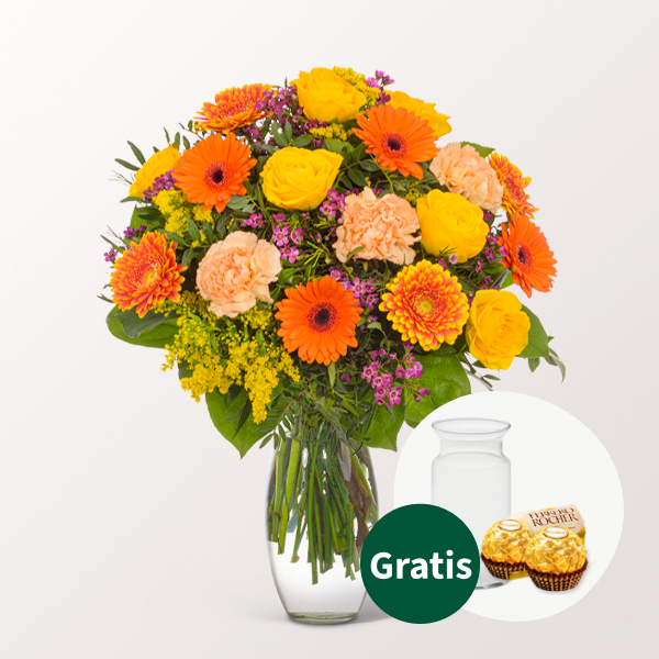 Blumenstrauß Frühlingssonne mit Vase & 2 Ferrero Rocher