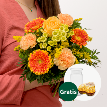 Blumenstrauß Frühlingsmelodie mit Vase & 2 Ferrero Rocher