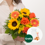 Blumenstrauß Sonnenbad mit Vase & Ferrero Giotto 3er