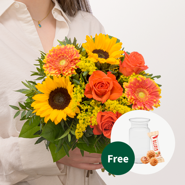 Flower Bouquet Sonnenbad with vase & 3 Ferrero Giotto