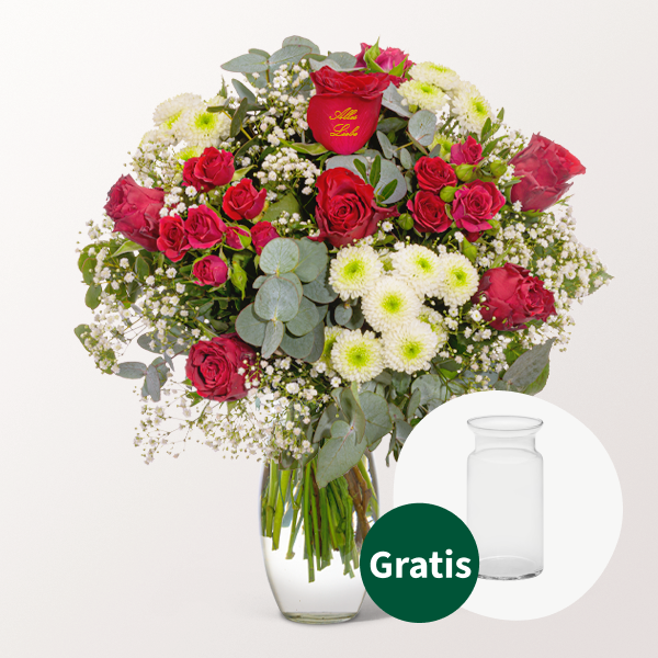 Blumenstrauß „Alles Liebe“ mit Vase